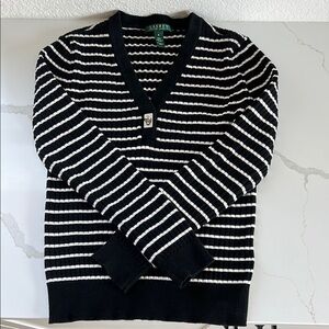 Ralph Lauren Black and White Striped Women’s Sweater Medium